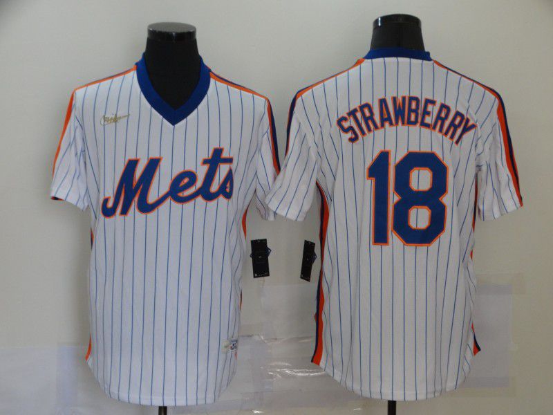 Men New York Mets #18 Strawberry White Throwback Nike MLB Jerseys->los angeles dodgers->MLB Jersey